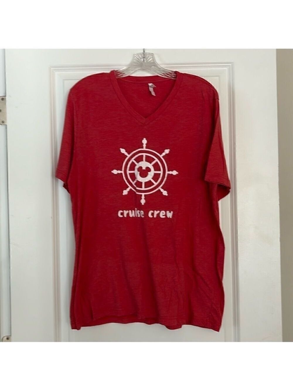 ✨ Bella Canvas Disney Cruise Crew Mickey Wheel Red V-Neck Tee XL
